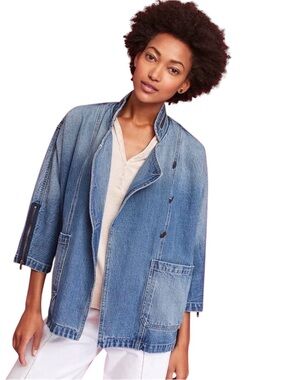 Current/Elliott Oversized Denim Kimono Jacket Asymmetrical Blue Wash Coat